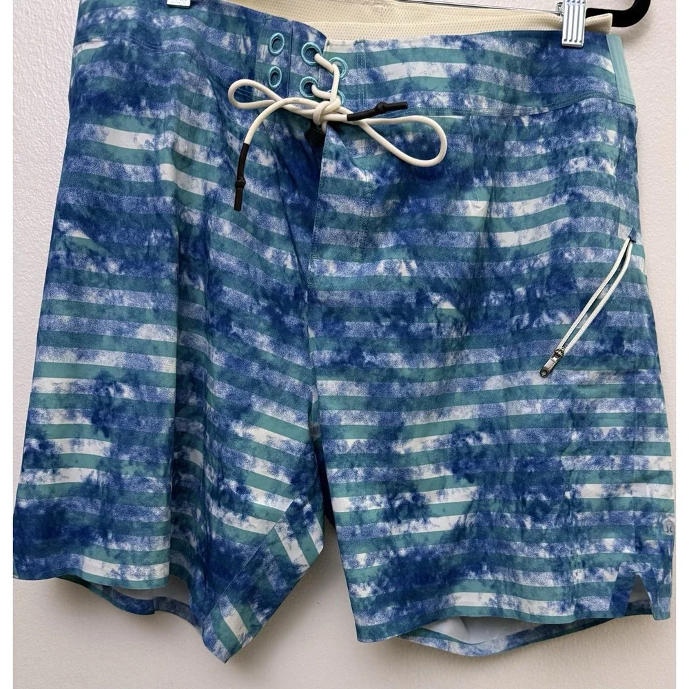 Lululemon El Current Blue & Teal Striped Lined Swim Trunks Shorts‎ Sz 36